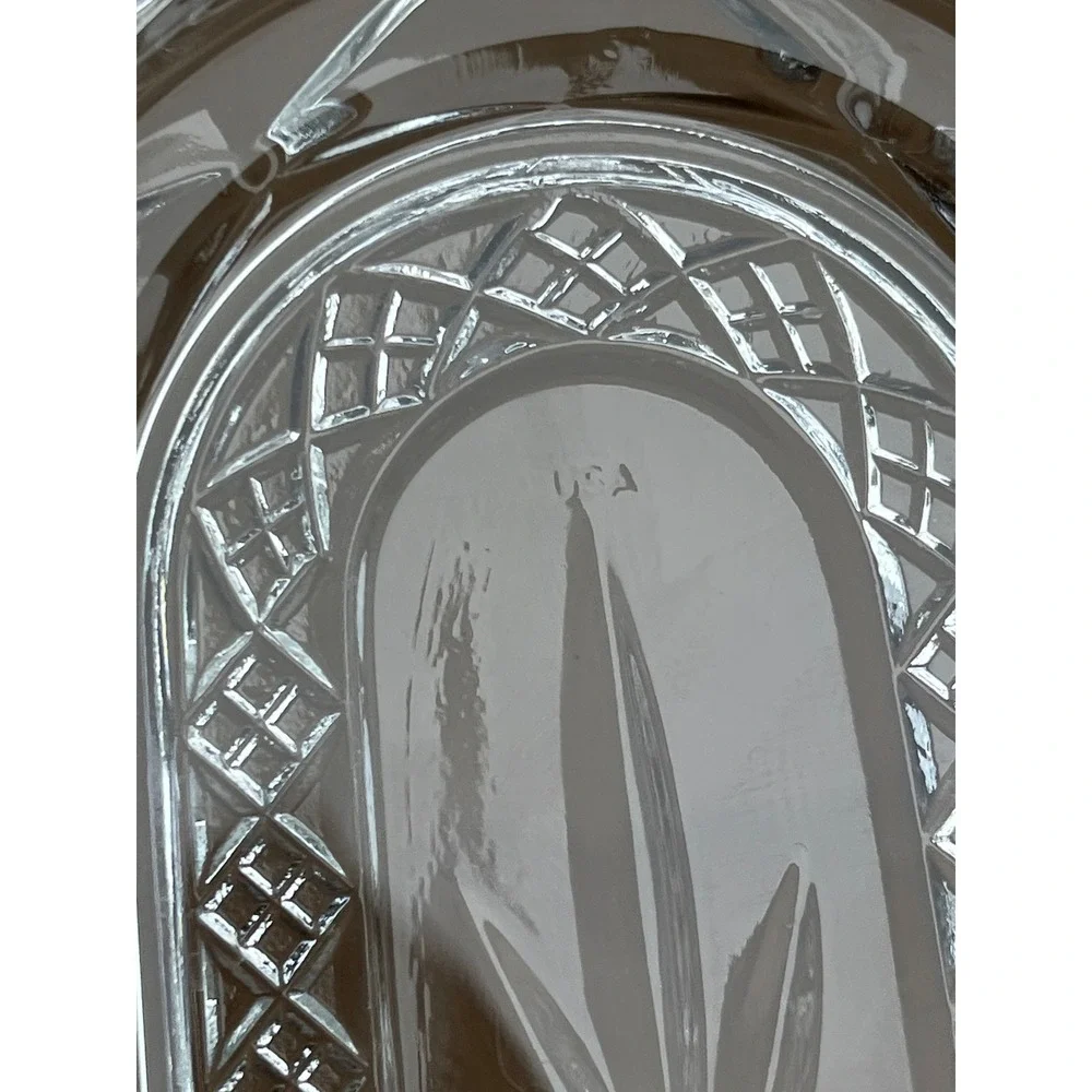 Vintage Clear Pressed Glass Butter Dish w/Lid Starburst Diamond Pattern USA MCM